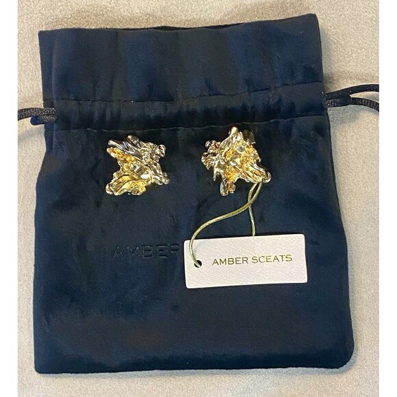 Amber Sceats Reese Earrings 24k Gold Plated Nugget New Retail $229 - Picture 3 of 6